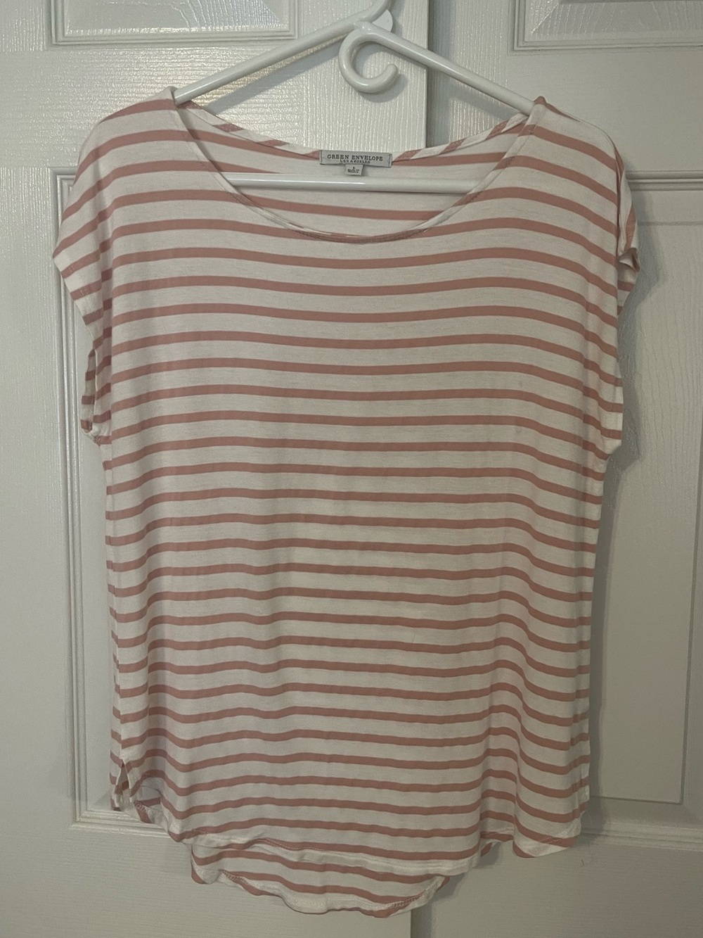 Green Envelope Striped Scoop Neck Tee - Blush & White